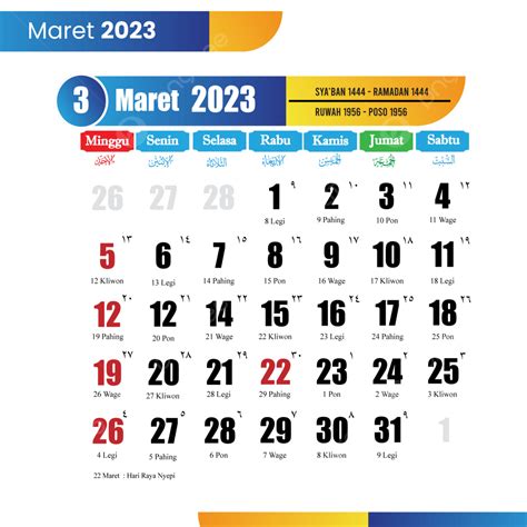 kalender nasional bulan maret 2023